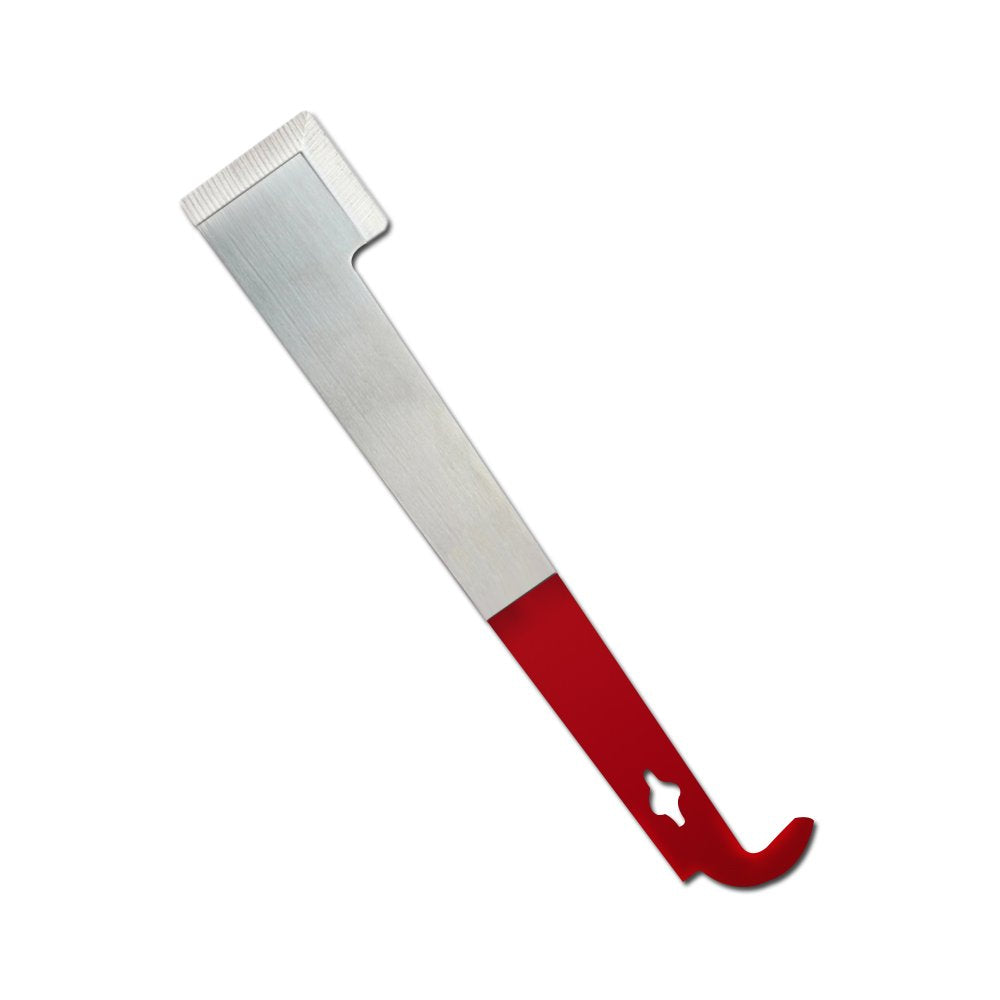 KINGLAKE steel J-hook bee hive tool in red, front view shows frame lifting capability.