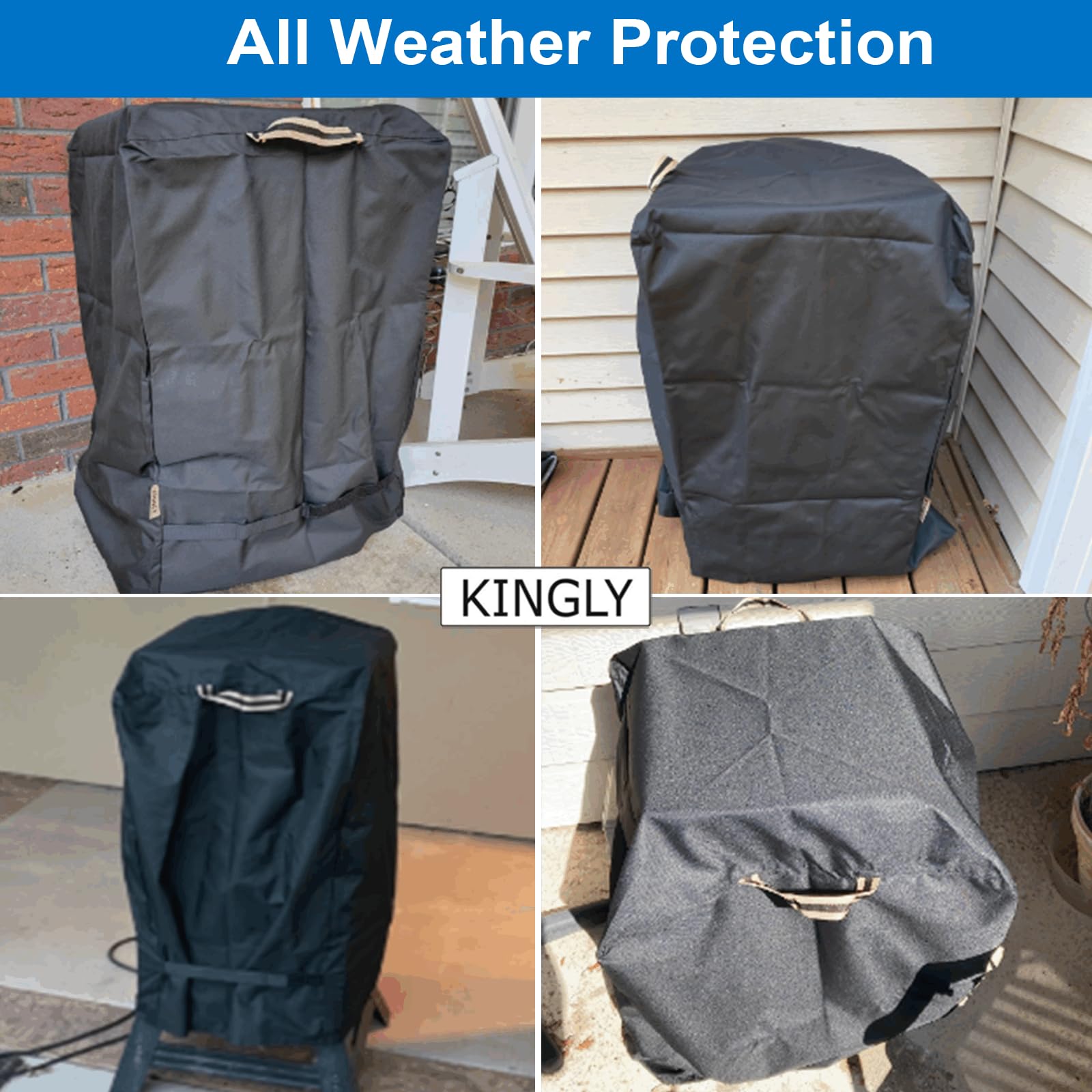 KINGLY cover with heavy-duty strap secures during windy conditions.