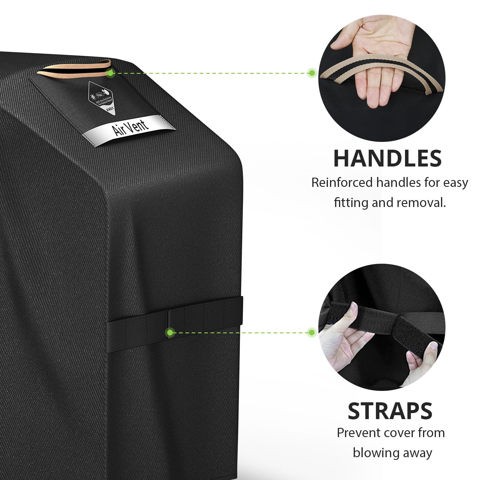 KINGLY griddle cover reveals air vent and padded handles for easy on/off and moisture management