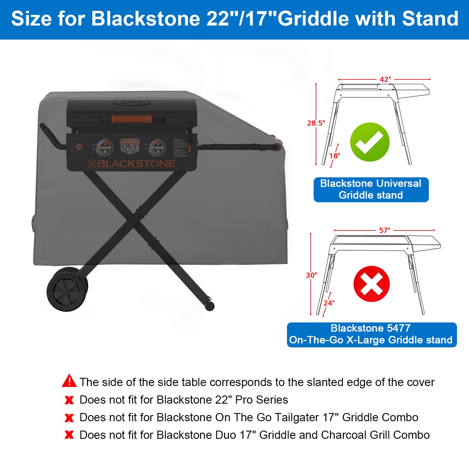 Kingly Griddle Cover fits 17-inch Blackstone models, shielding from rain and dust.