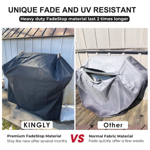 KINGLY griddle cover demonstrates rip-resistant fabric guarding against wind and rain