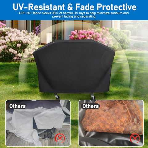 Waterproof KINGLY cover with sealed seams keeps the grill dry