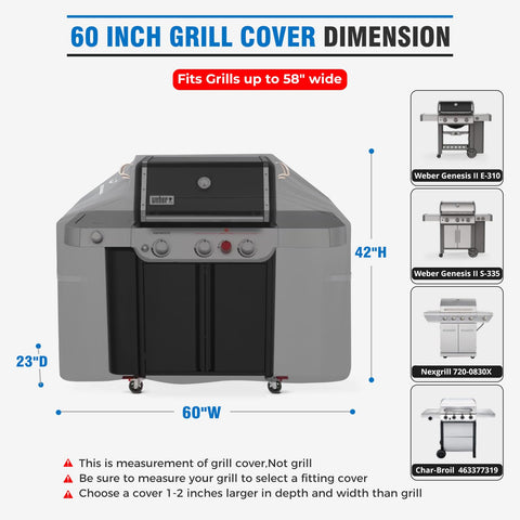 KINGLY strap-secured 60-inch grill cover stays in place against wind.