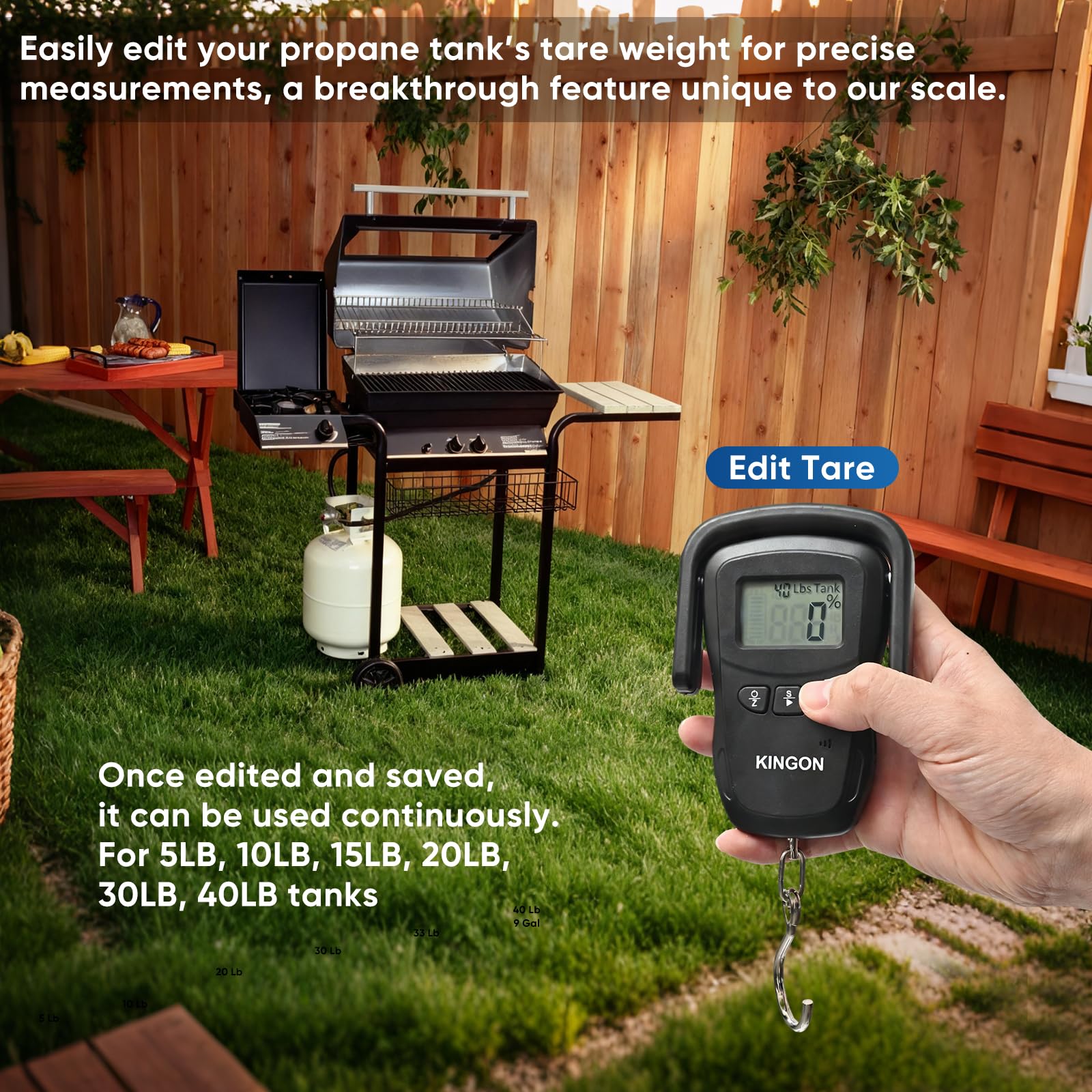 Kingon propane scale works with multiple tank types for versatility.