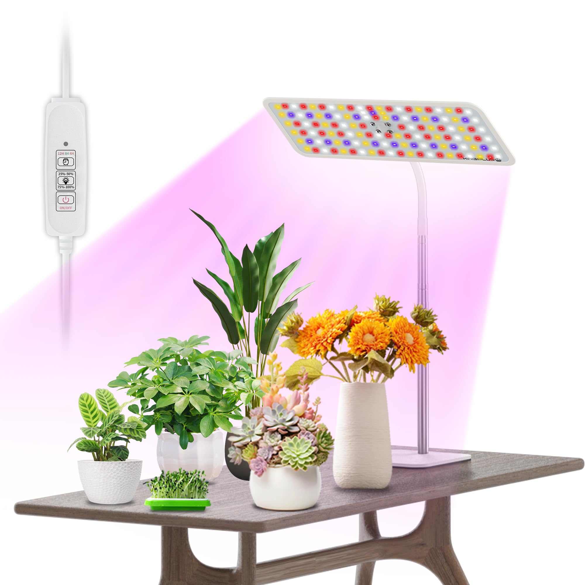 KINGPLUS Grow Lights on a stand provide full-spectrum illumination for thriving indoor plants.