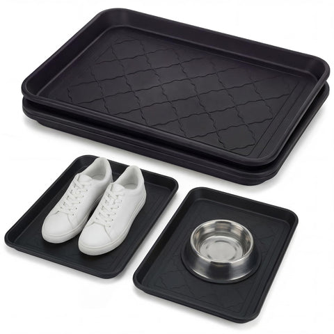 Kingrol 4-pack shoe tray set neatly organizes entryways and protects floors.