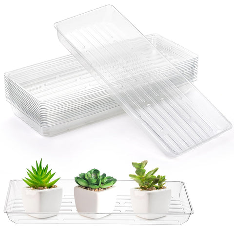 Kingrol rectangular plant saucer 16-pack protects floors from spills.