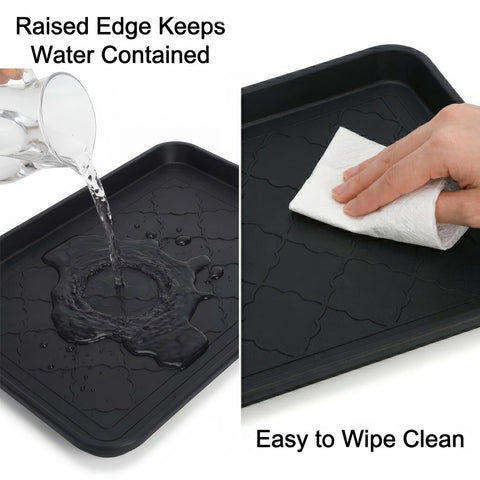 Kingrol shoe tray helps organize the entryway for a tidy look.