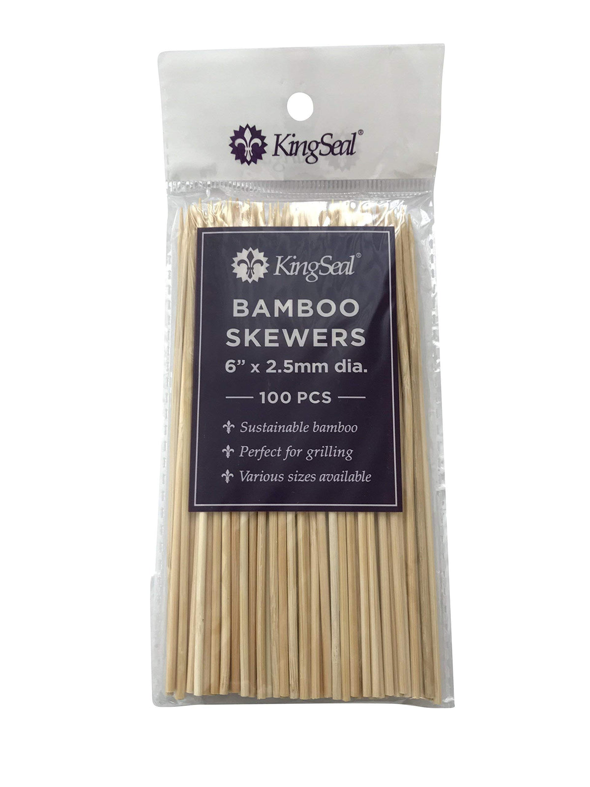 KingSeal bamboo skewers for 6-inch grilling with even heat transfer.
