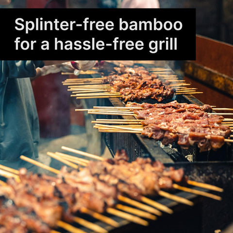 Heavy-duty 5 mm diameter skewers handle heavier kabobs.