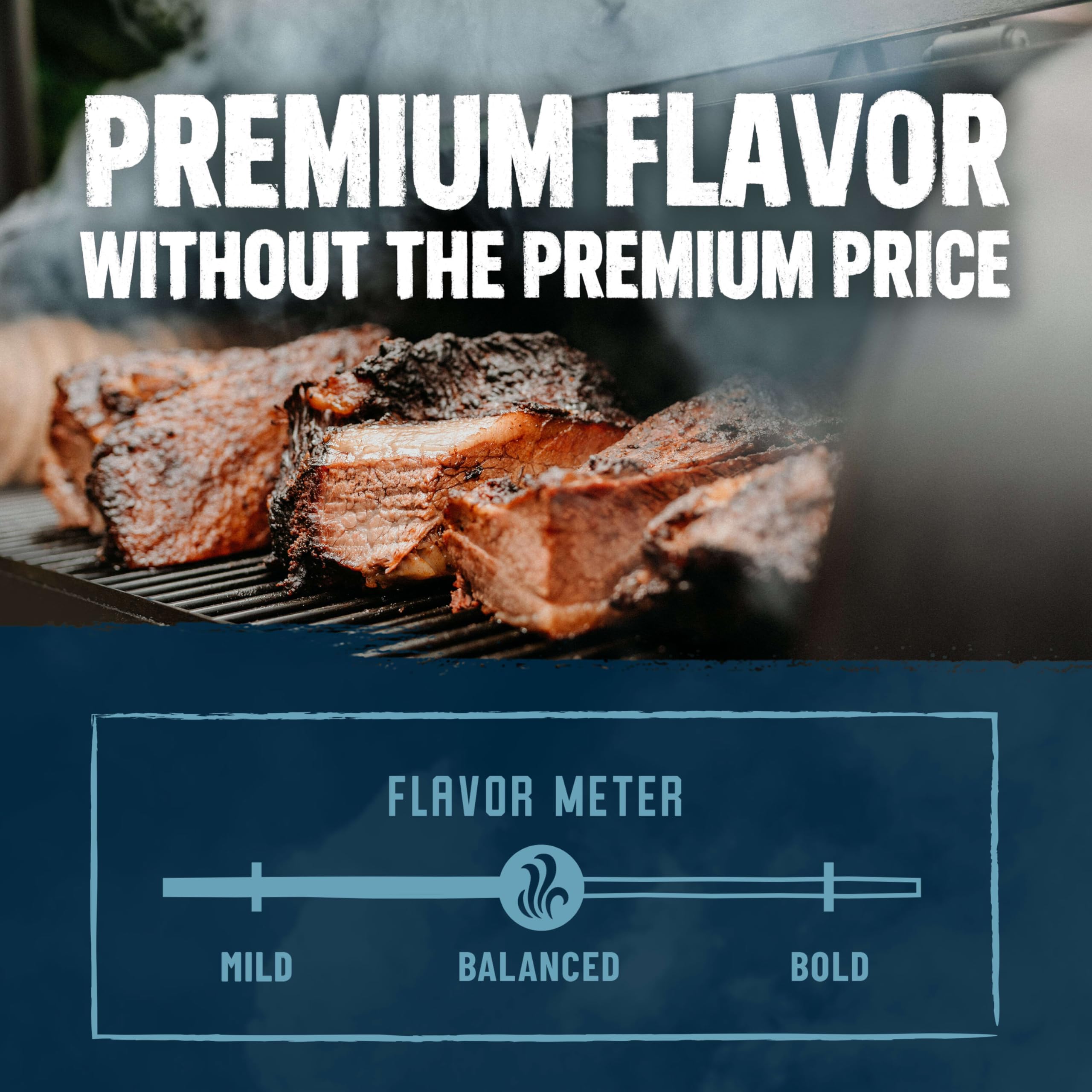 Blend of hickory, cherry and oak with balanced smoky notes for grilling.