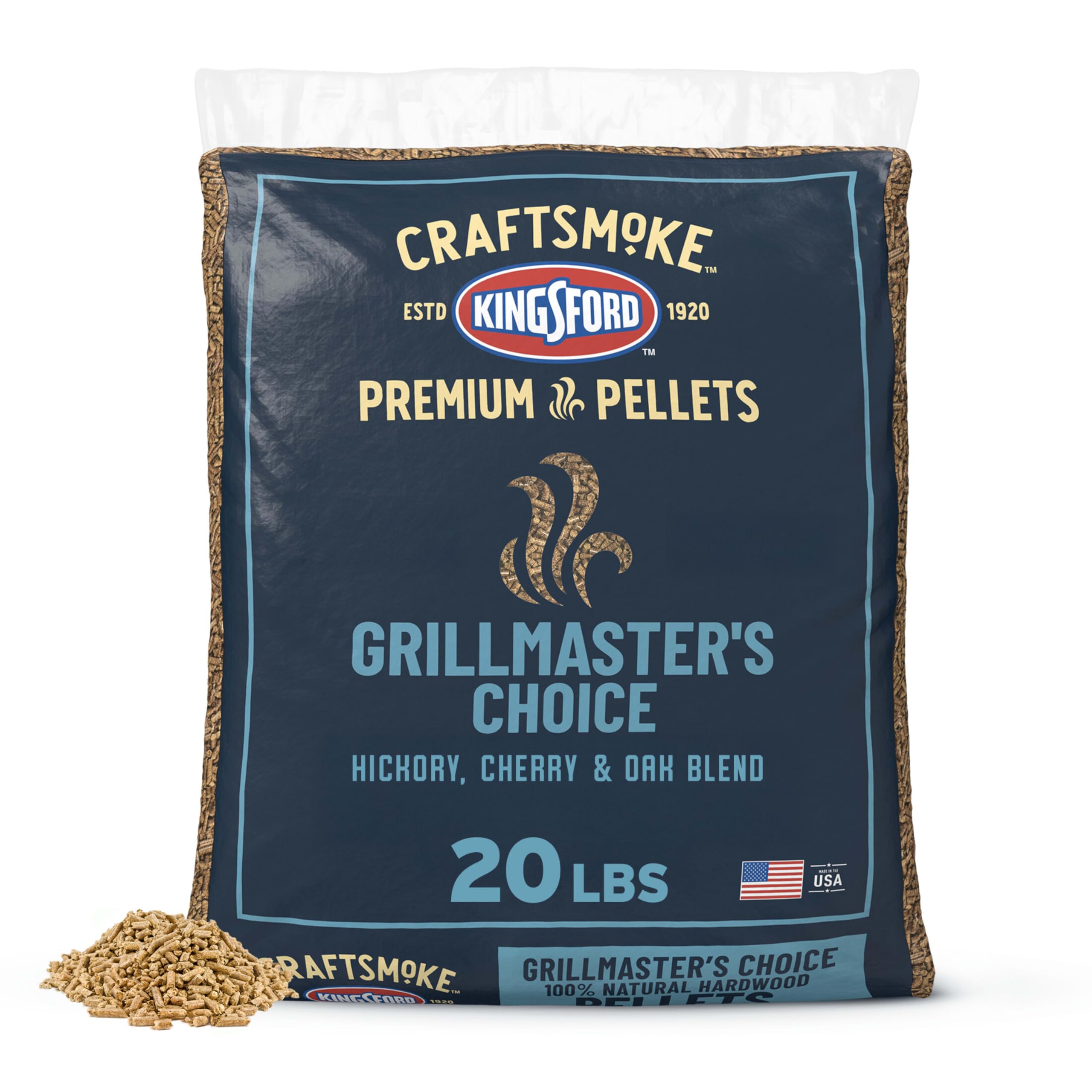 Kingsford Craftsmoke packaging showing premium hardwood blend for versatile grilling.
