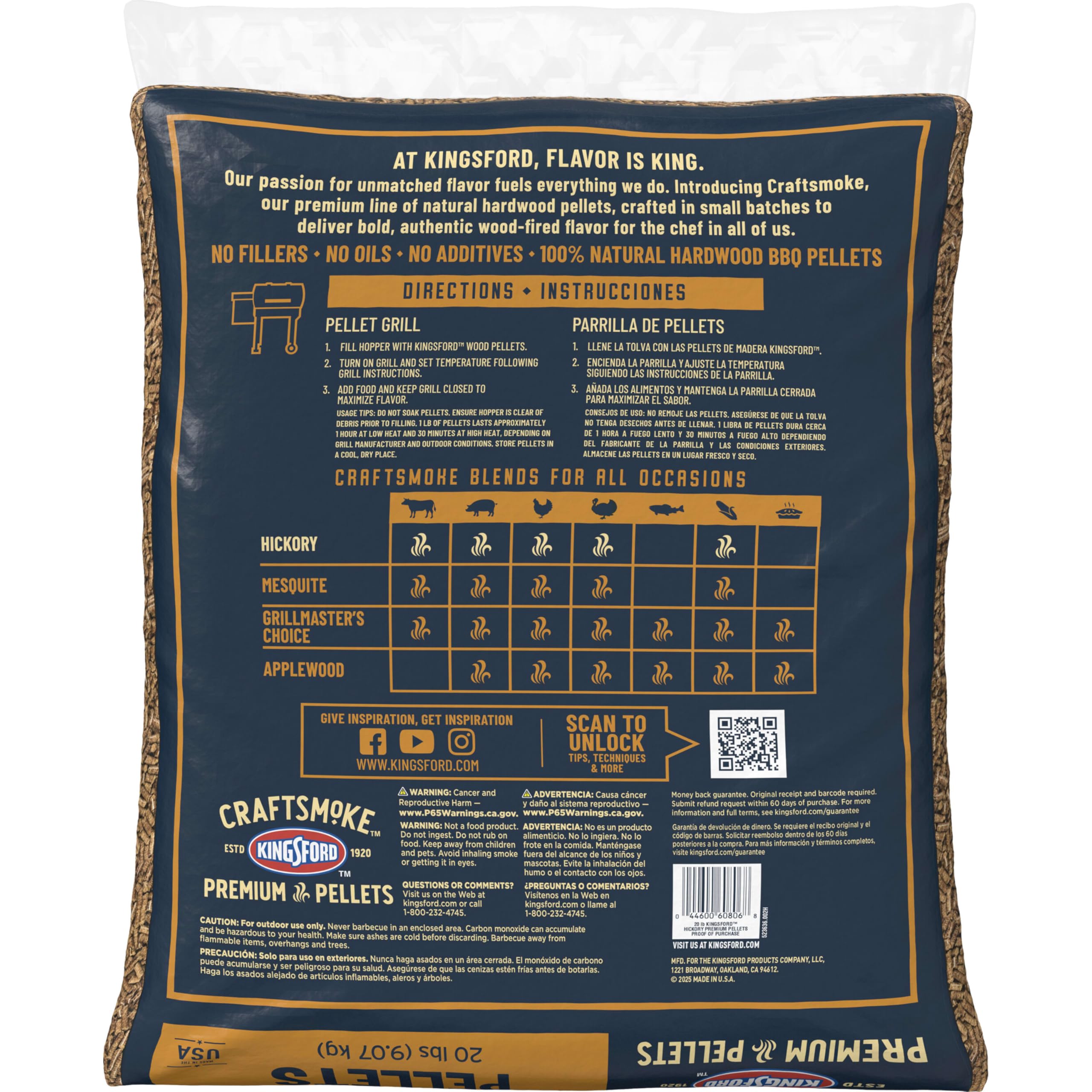 100% natural hardwood Kingsford Craftsmoke pellets without additives