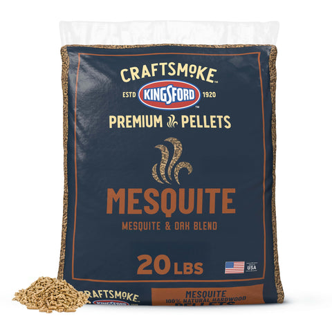 Kingsford Craftsmoke premium wood pellets bag ready for authentic mesquite smoke flavor