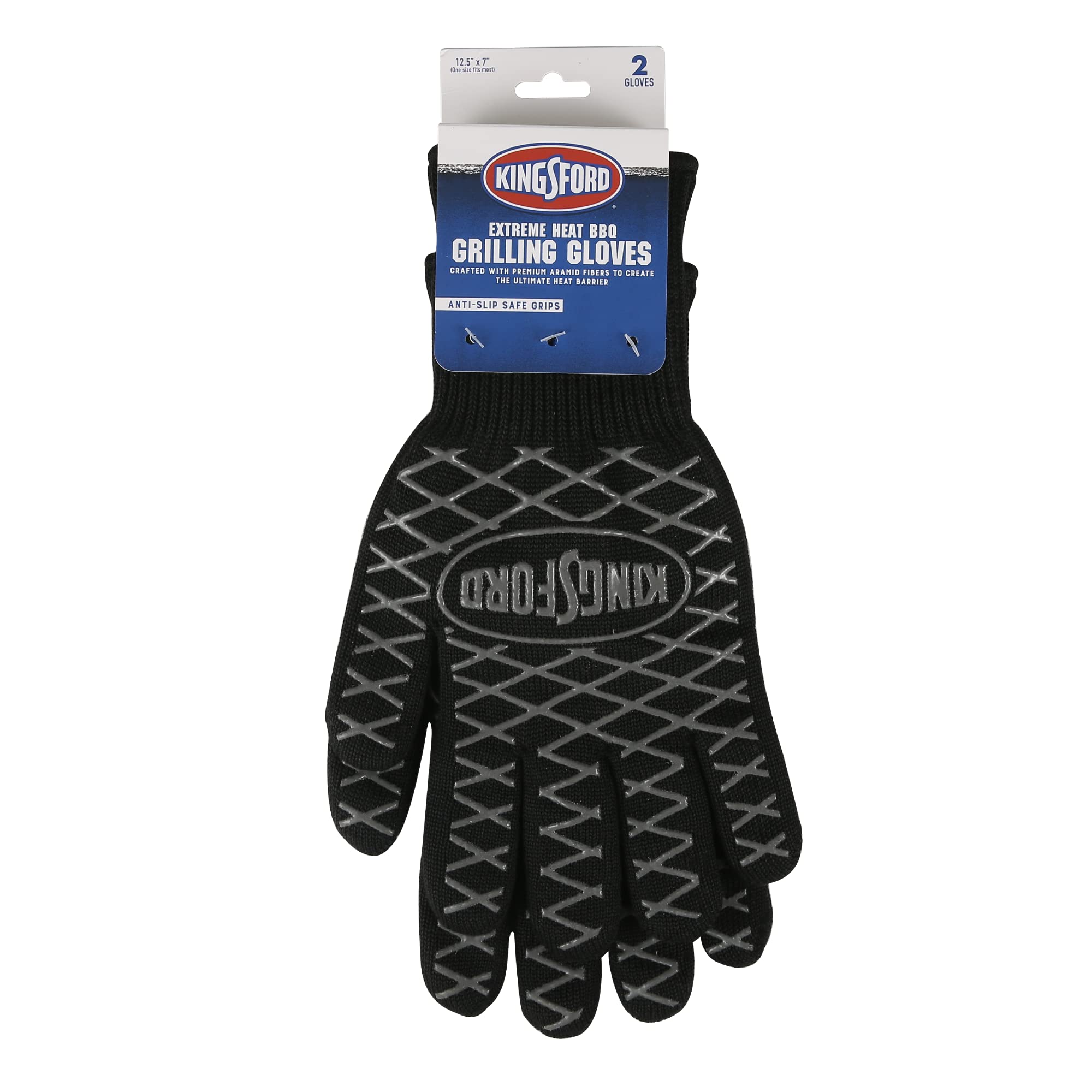Kingsford heat resistant glove with five-finger grip for secure grilling.