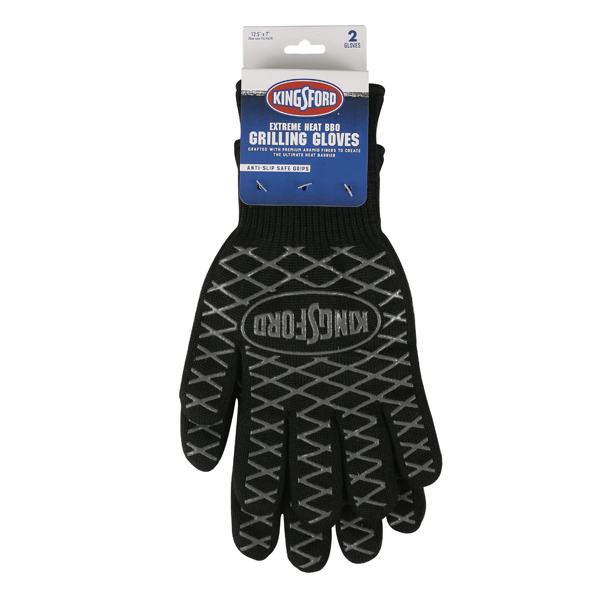 Kingsford heat resistant glove with five-finger grip for secure grilling.