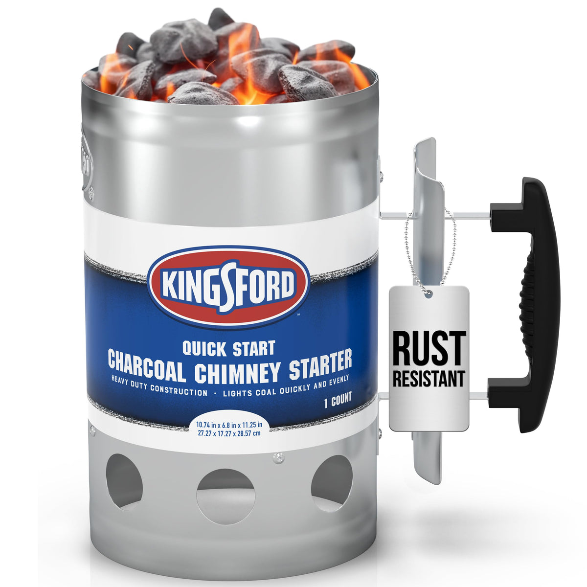 Kingsford heavy-duty chimney starter front view enables quick ignition without lighter fluid.