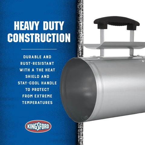 Kingsford heavy-duty chimney starter with heat shield handle aids safe pouring.