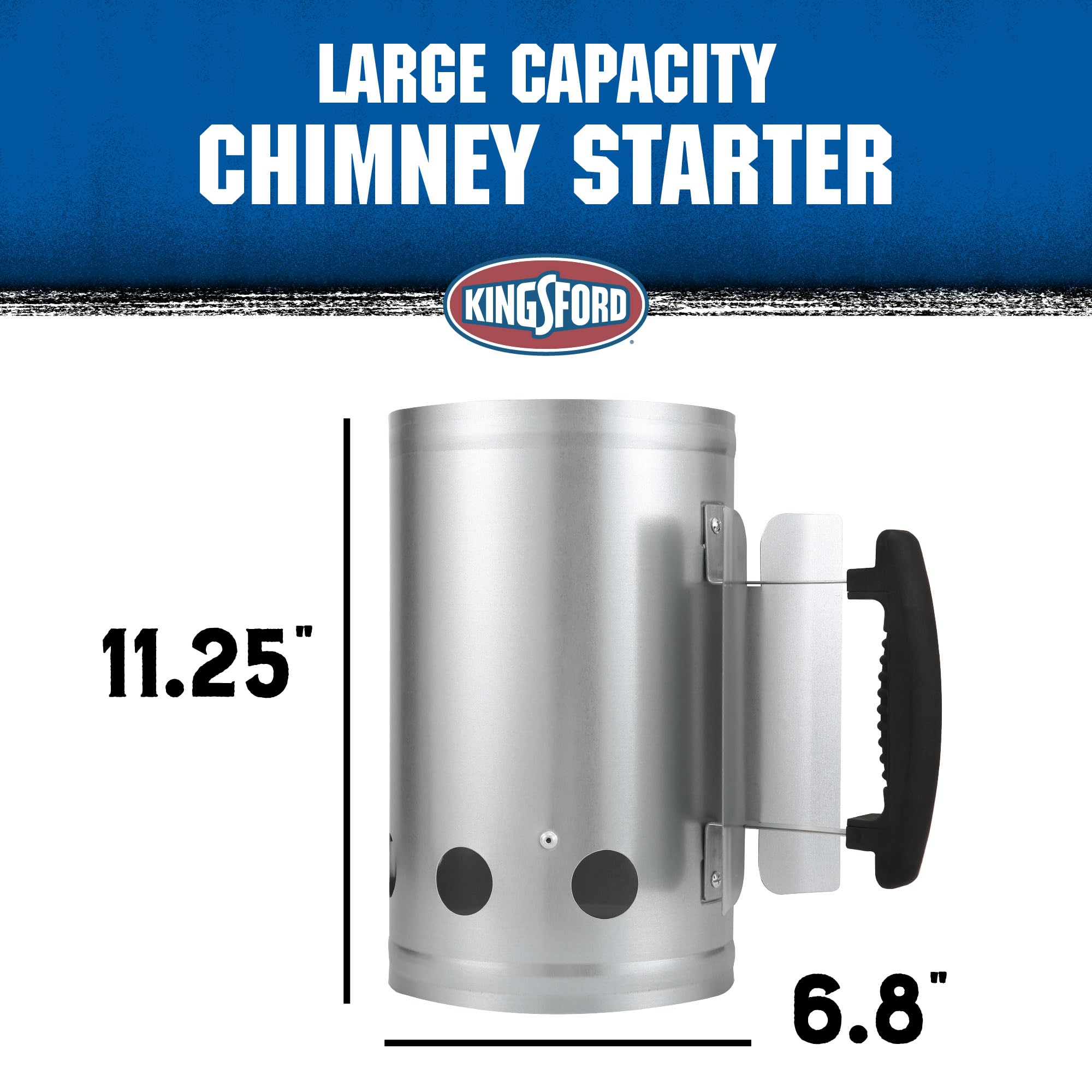 Kingsford heavy-duty chimney starter large-capacity load supports longer cooks.