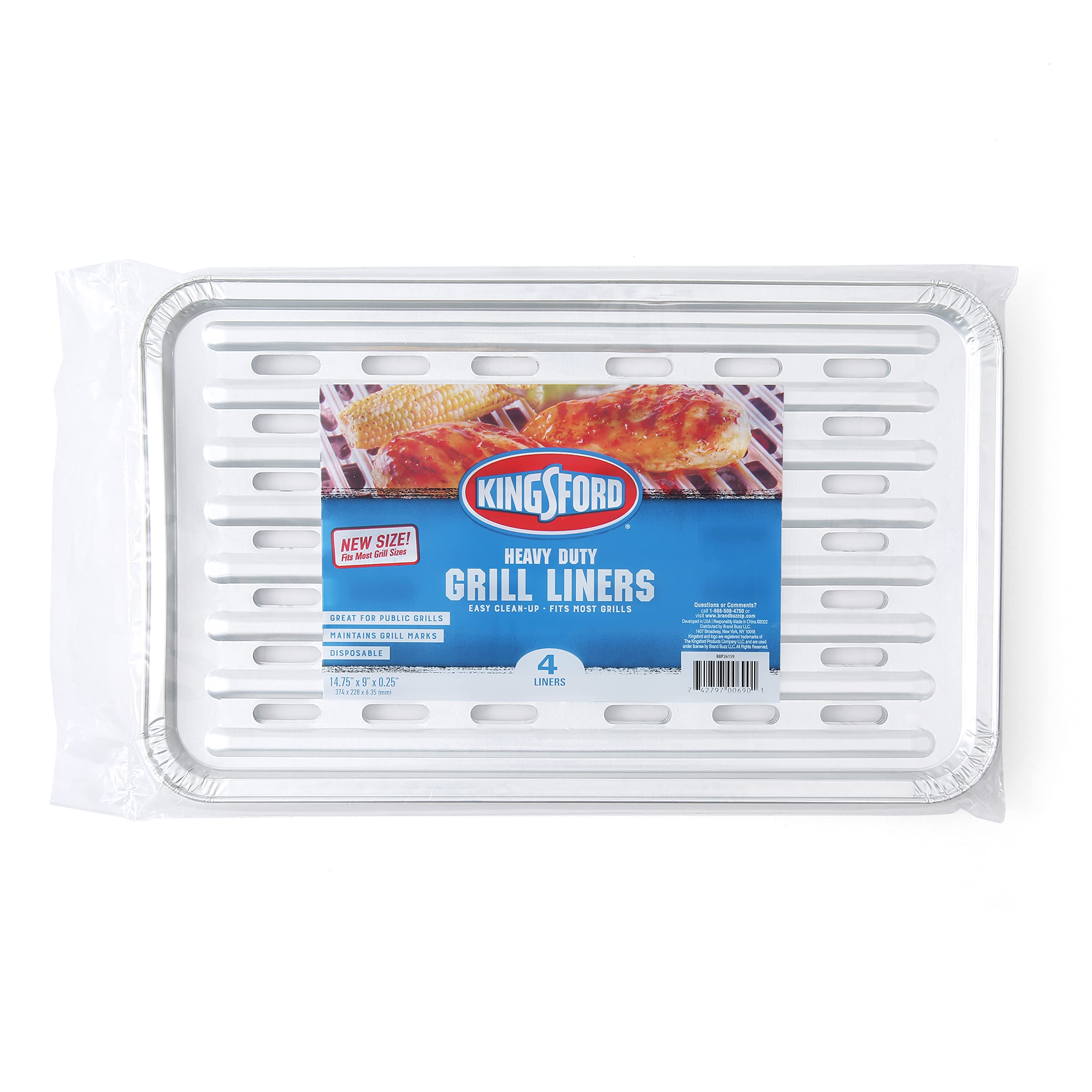 Kingsford heavy-duty foil liners over grill grates showing reduced cleanup effort