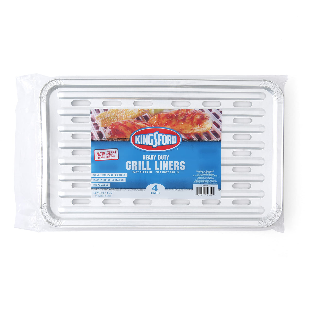 Kingsford heavy-duty foil liners over grill grates showing reduced cleanup effort