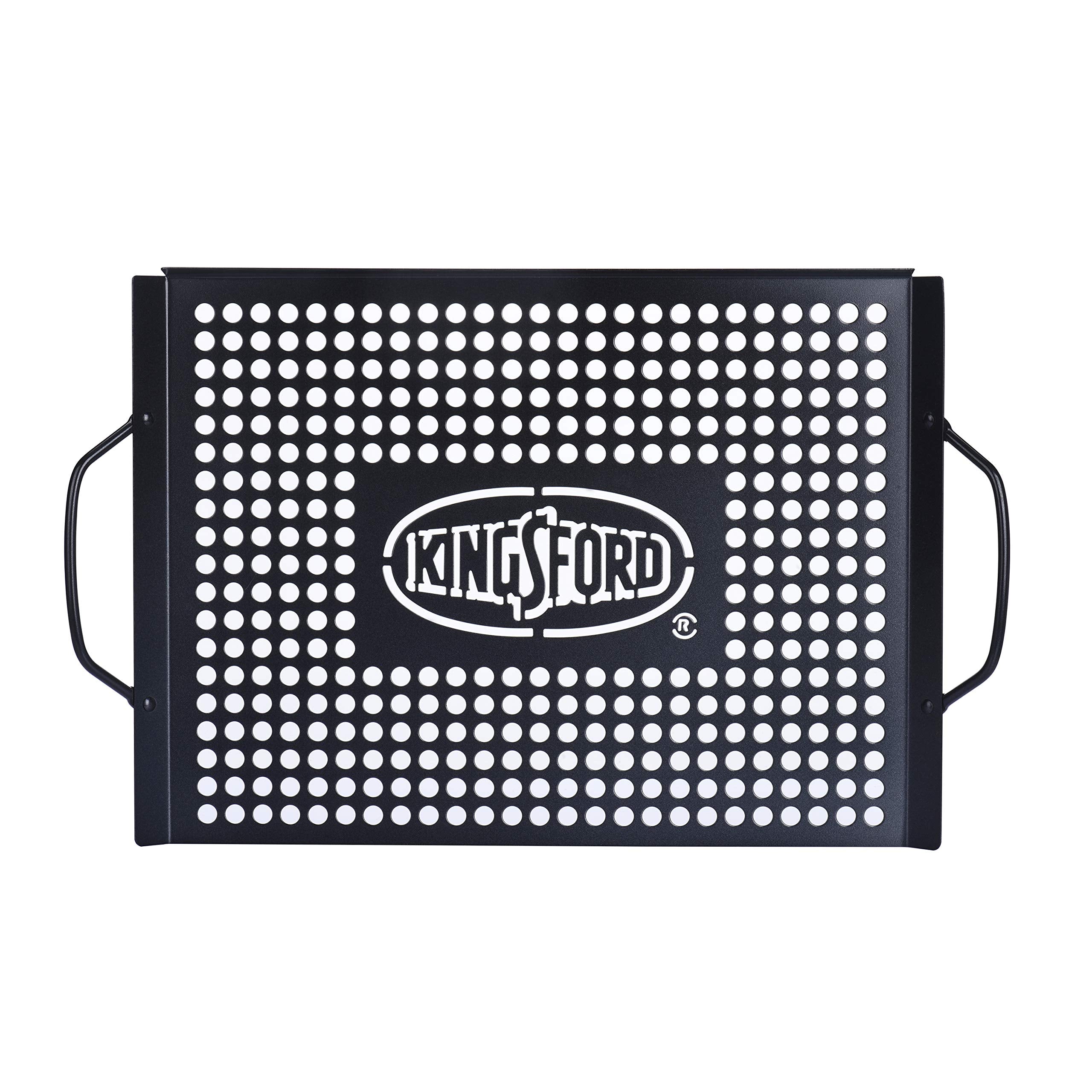 Kingsford grill topper with perforated surface keeps small foods intact on the grill