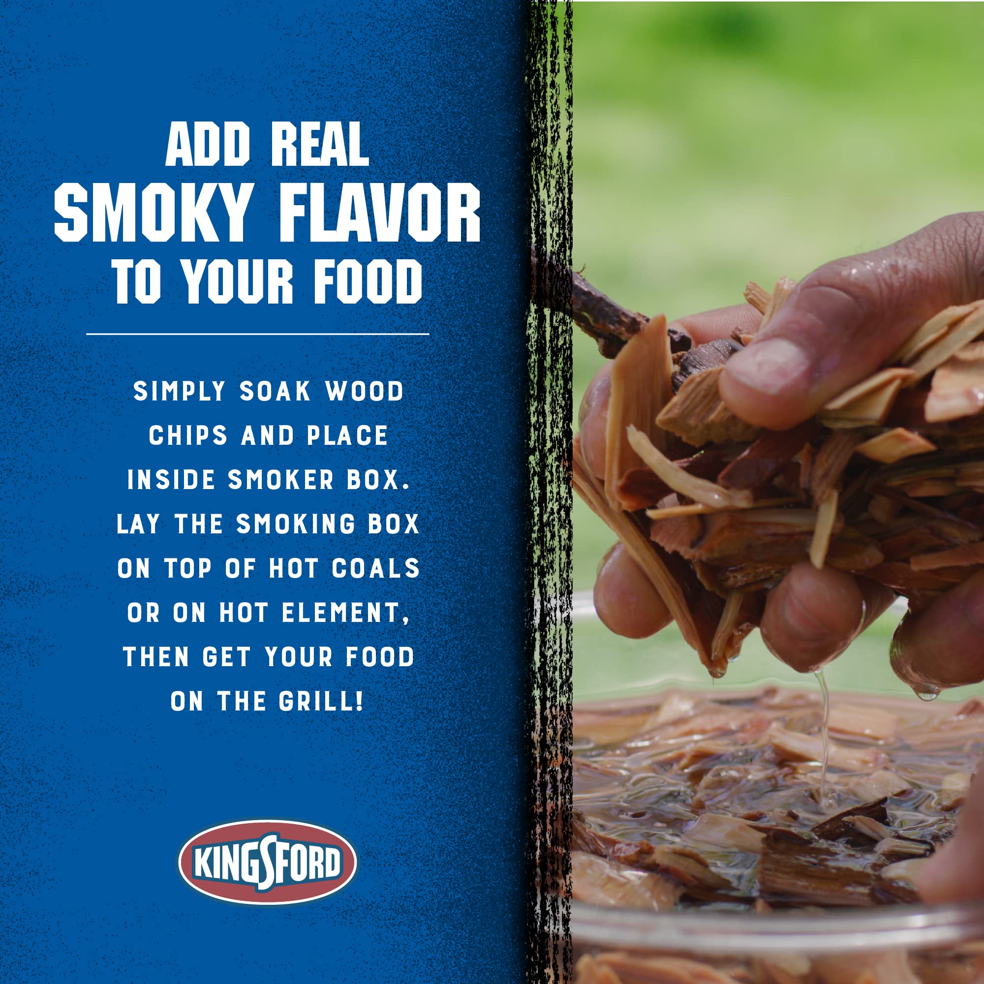 Kingsford smoker box on a charcoal grill infusing smoky flavor