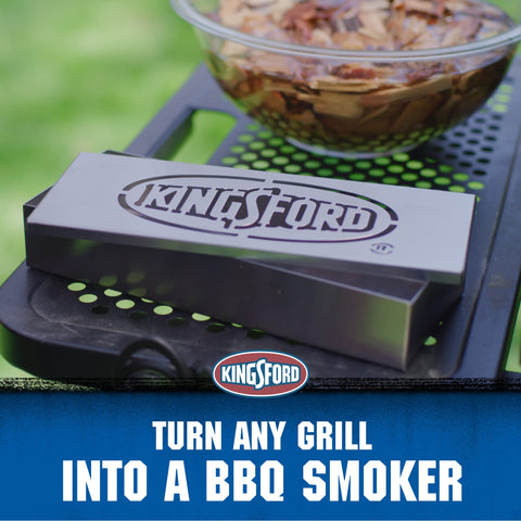 Kingsford smoker box open with chips inside for easy loading
