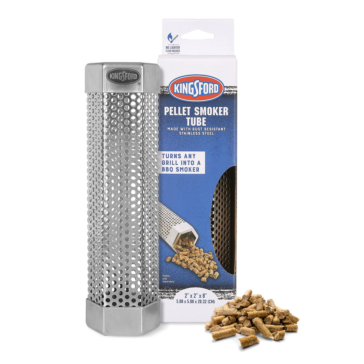 Kingsford 8in hexagon stainless smoker tube keeps steady smoke on grills.