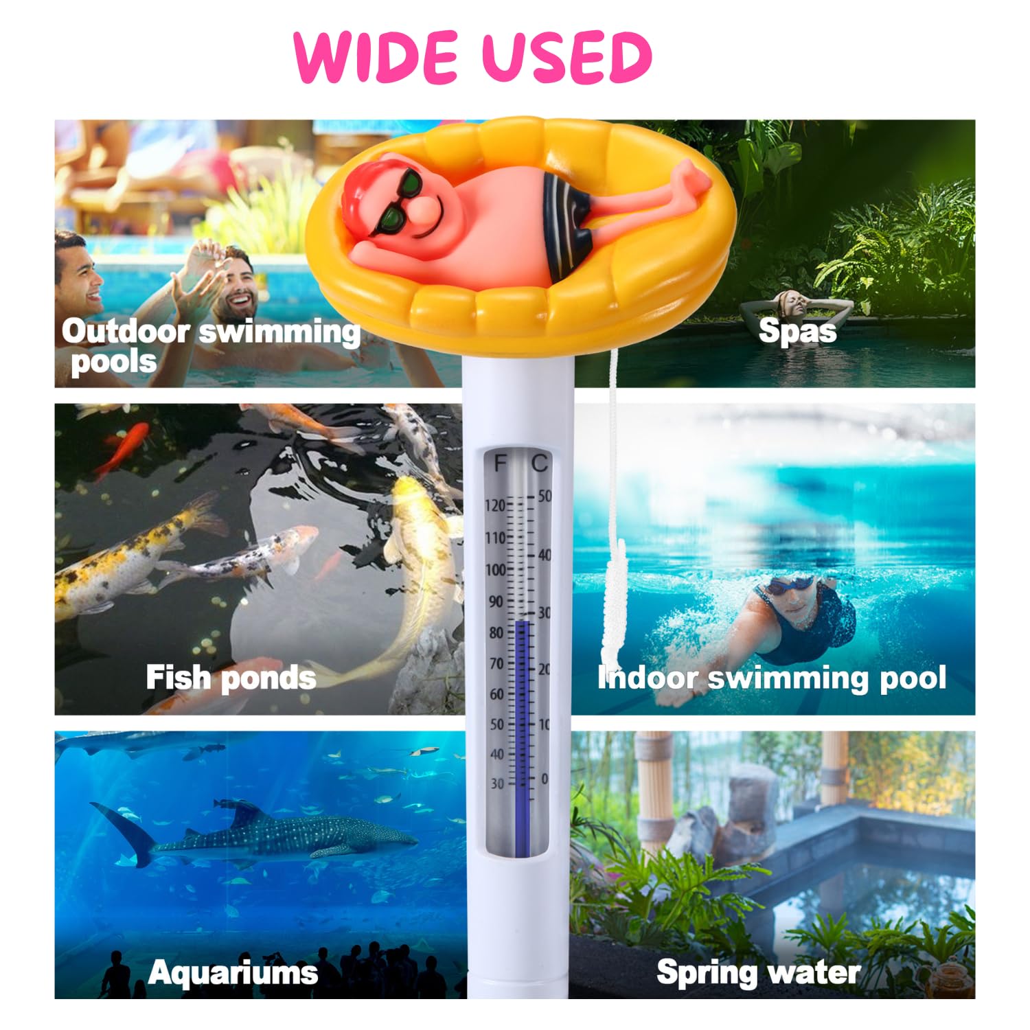 Kingsource pond thermometer in a fish pond for reliable temperature tracking.