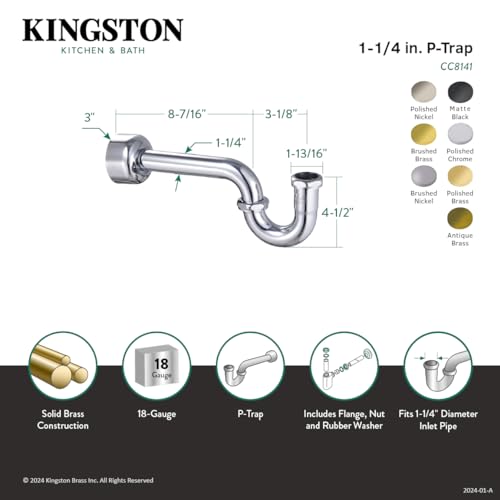 Kingston Brass CC8147 Circlet P-Trap installed with stepdown tailpiece for flexible kitchen or bath setups