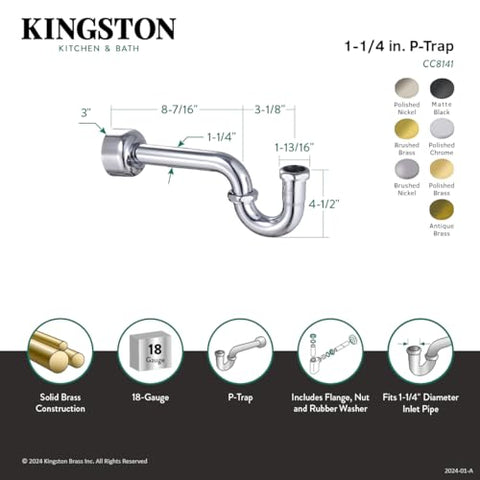 Kingston Brass CC8147 Circlet P-Trap installed with stepdown tailpiece for flexible kitchen or bath setups