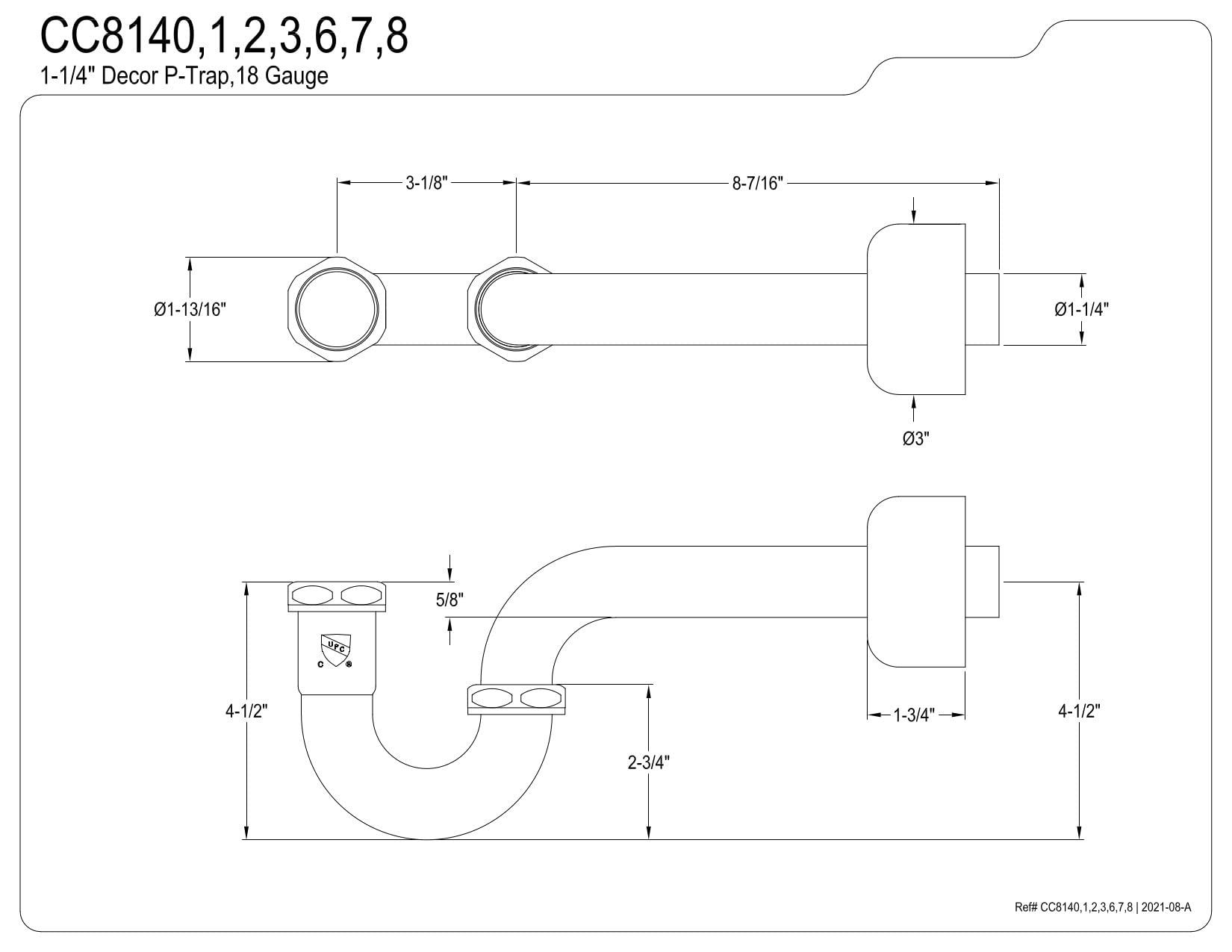 CC8147 P-Trap Hi-Box flange detail in brushed brass for a polished sink finish