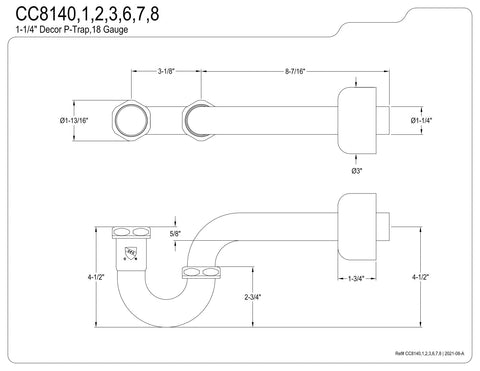 CC8147 P-Trap Hi-Box flange detail in brushed brass for a polished sink finish