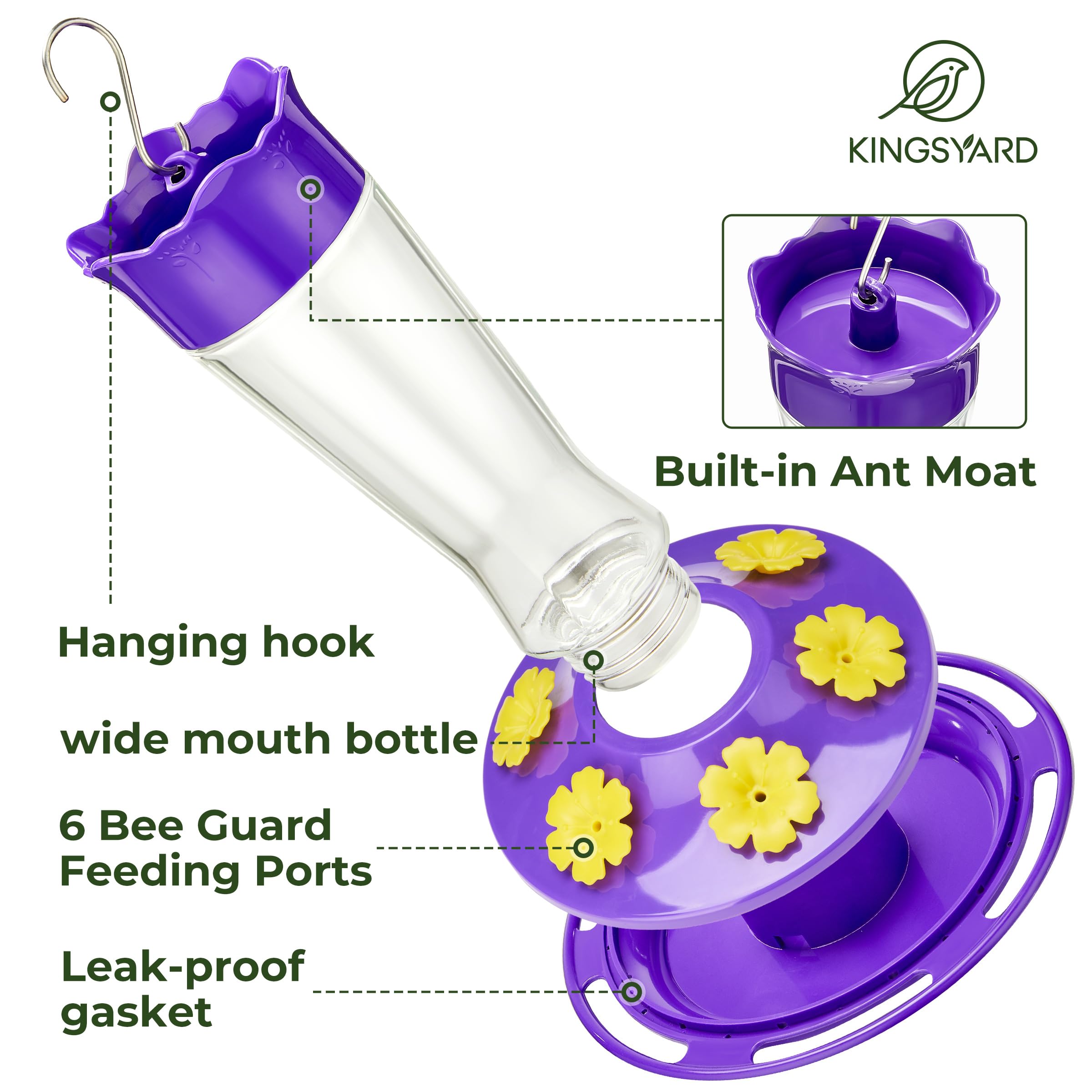 Kingsyard 14 oz capacity feeder stays stocked for hummingbirds