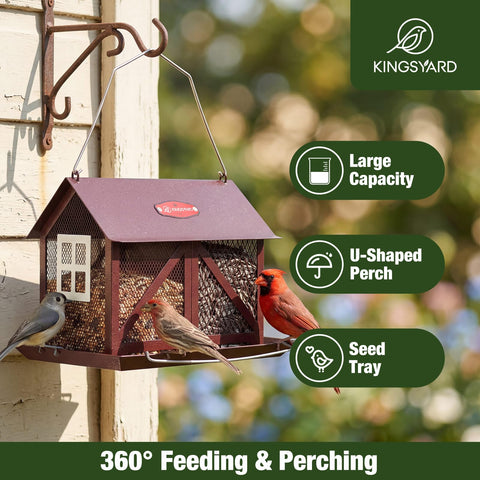Kingsyard 2-in-1 feeder with seed compartments attracts diverse backyard birds.