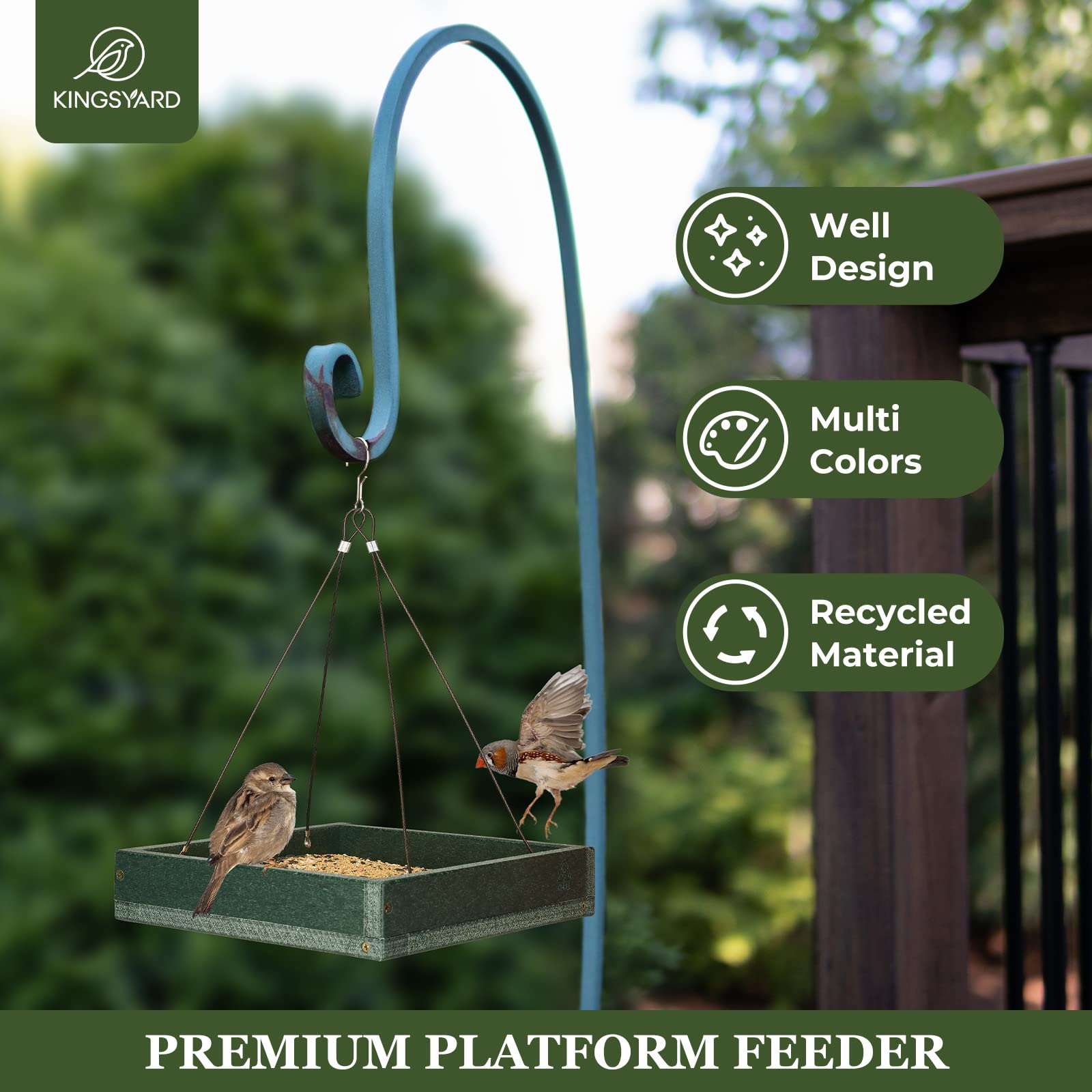 Kingsyard 2-pack platform feeder hanging design supports easy backyard bird watching.