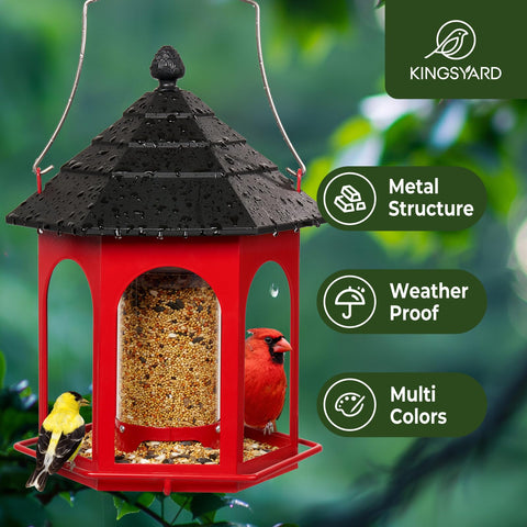 Kingsyard 3 lb seed capacity feeder offers easy, mess-free refills for busy mornings.