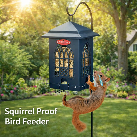 Kingsyard 5-lb capacity feeder reduces refills for busy feeders.