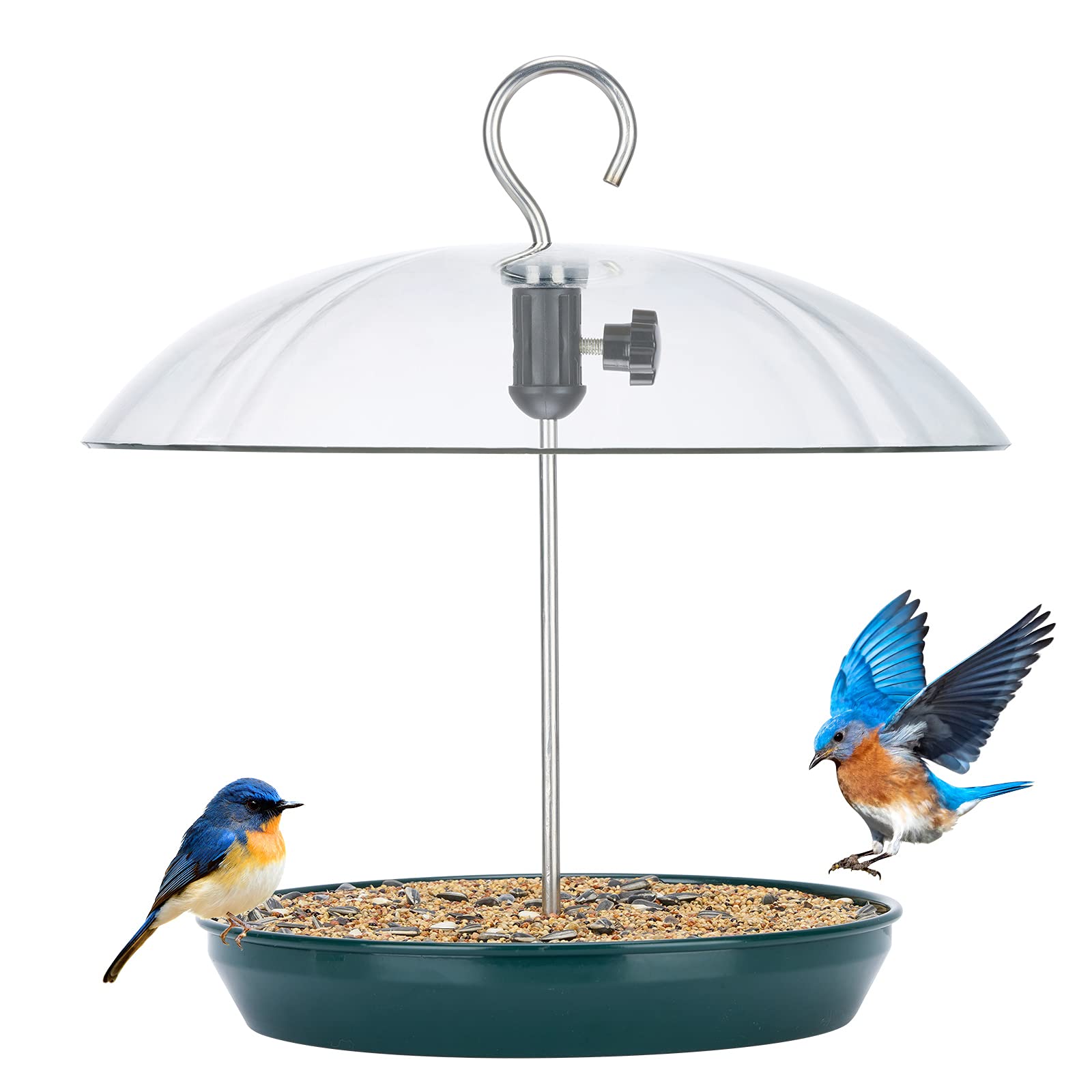 Kingsyard adjustable platform feeder front view showing height control for birds
