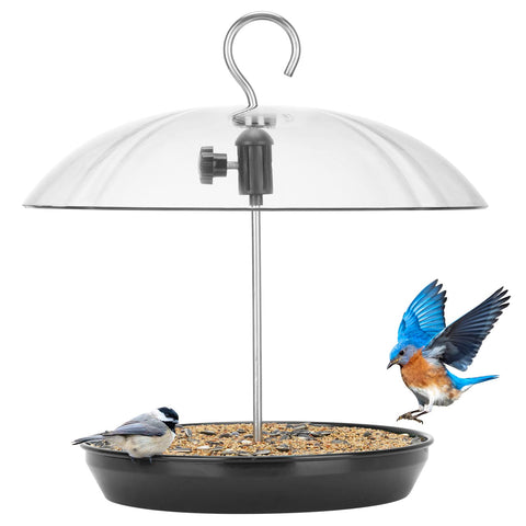 Kingsyard adjustable platform feeder outdoors with height control for visiting birds.