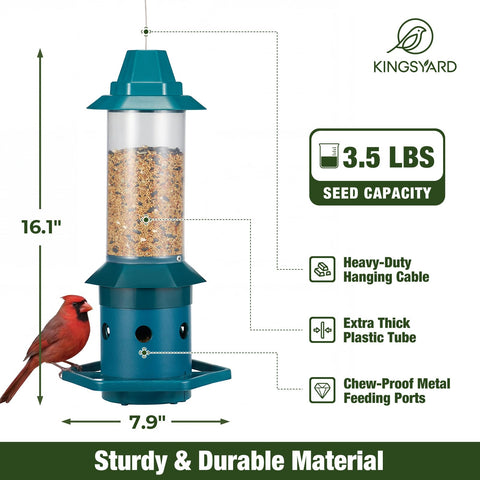 Kingsyard adjustable weight-activated perch allows selective feeding of small birds.
