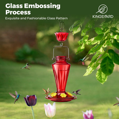 Kingsyard ant moat glass hummingbird feeder prevents insects from reaching nectar.