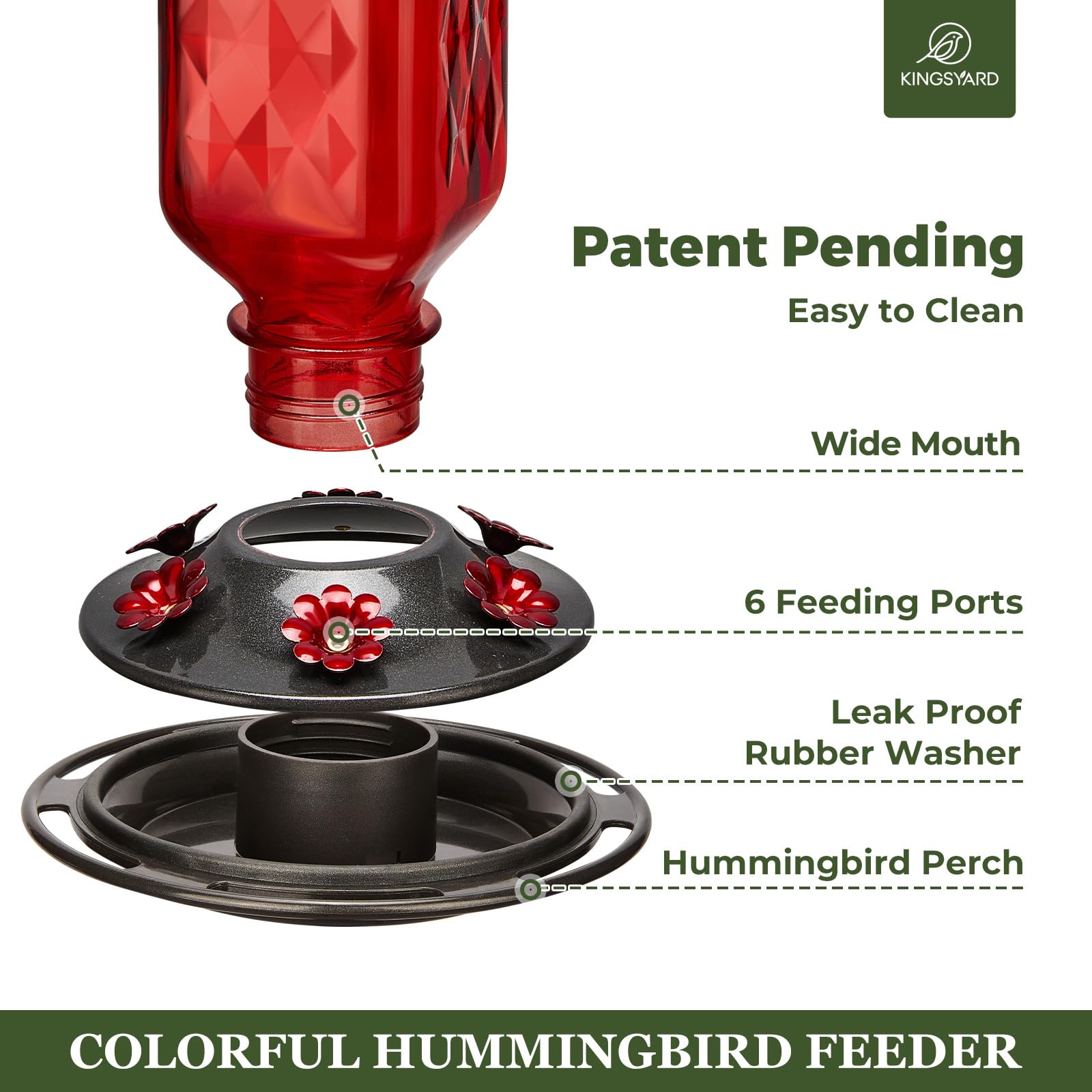 Kingsyard feeder with ant moat keeps nectar accessible while repelling ants.
