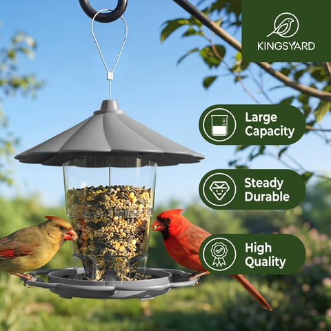 Kingsyard baffle protects birds by preventing squirrel access to the seed