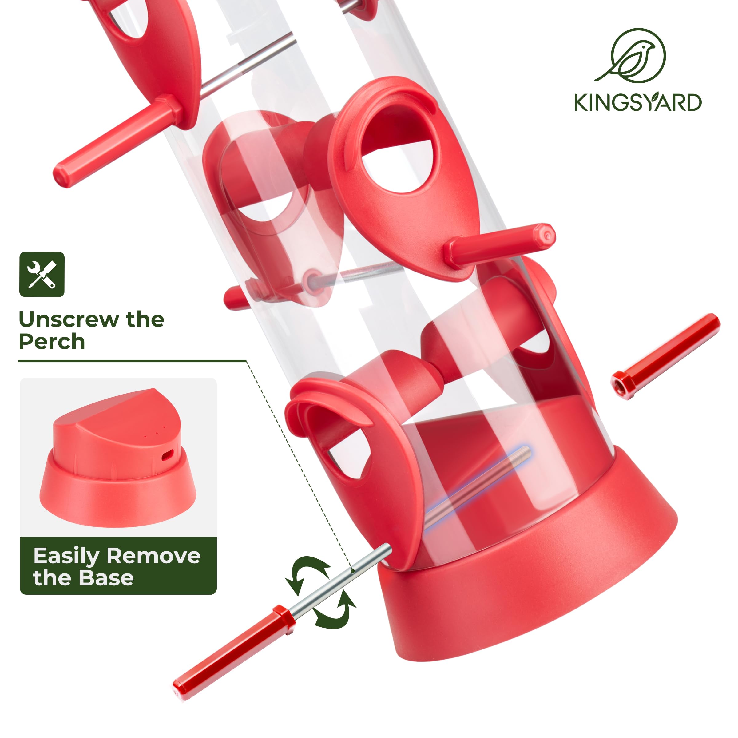 Kingsyard feeder holds up to 2 lbs of seed for longer feeding sessions