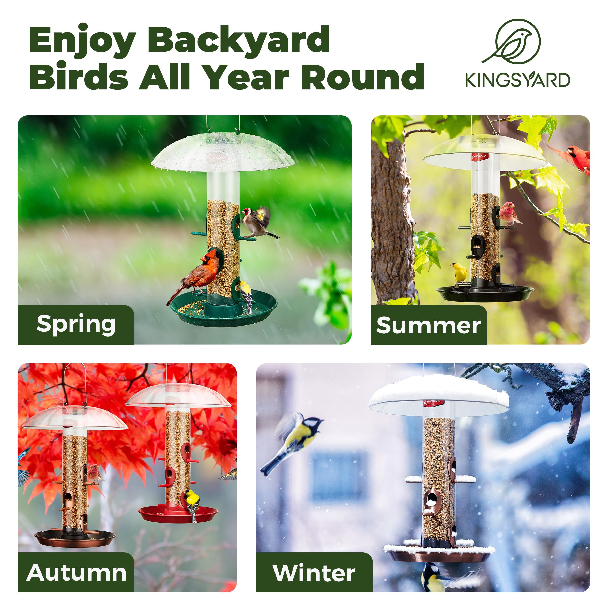 Kingsyard 3-lb seed capacity supports longer bird feeding.