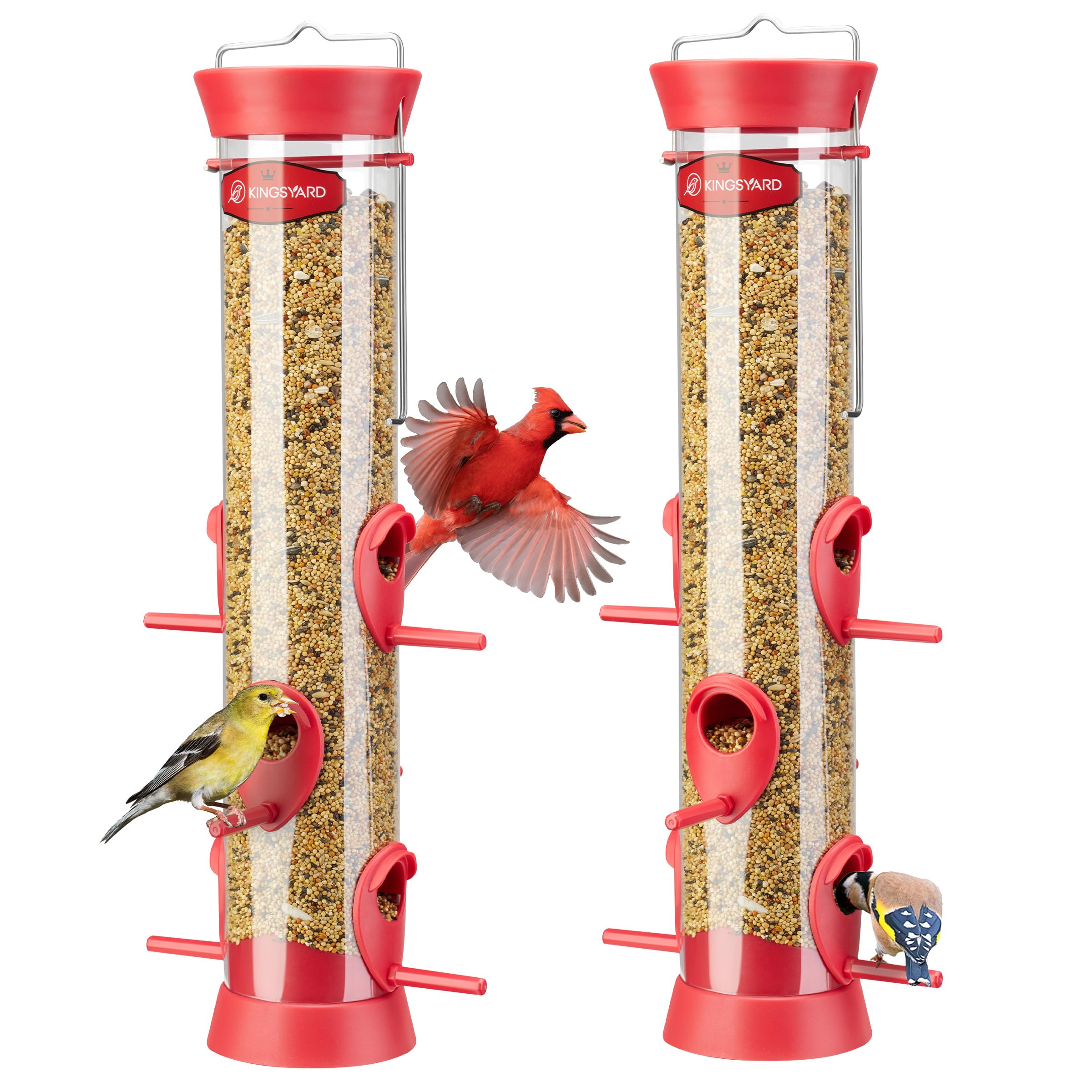 Kingsyard tube bird feeder with 6 ports for steady yard birdwatching