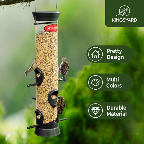 Kingsyard bird feeder clear seed compartment helps monitor seed levels.