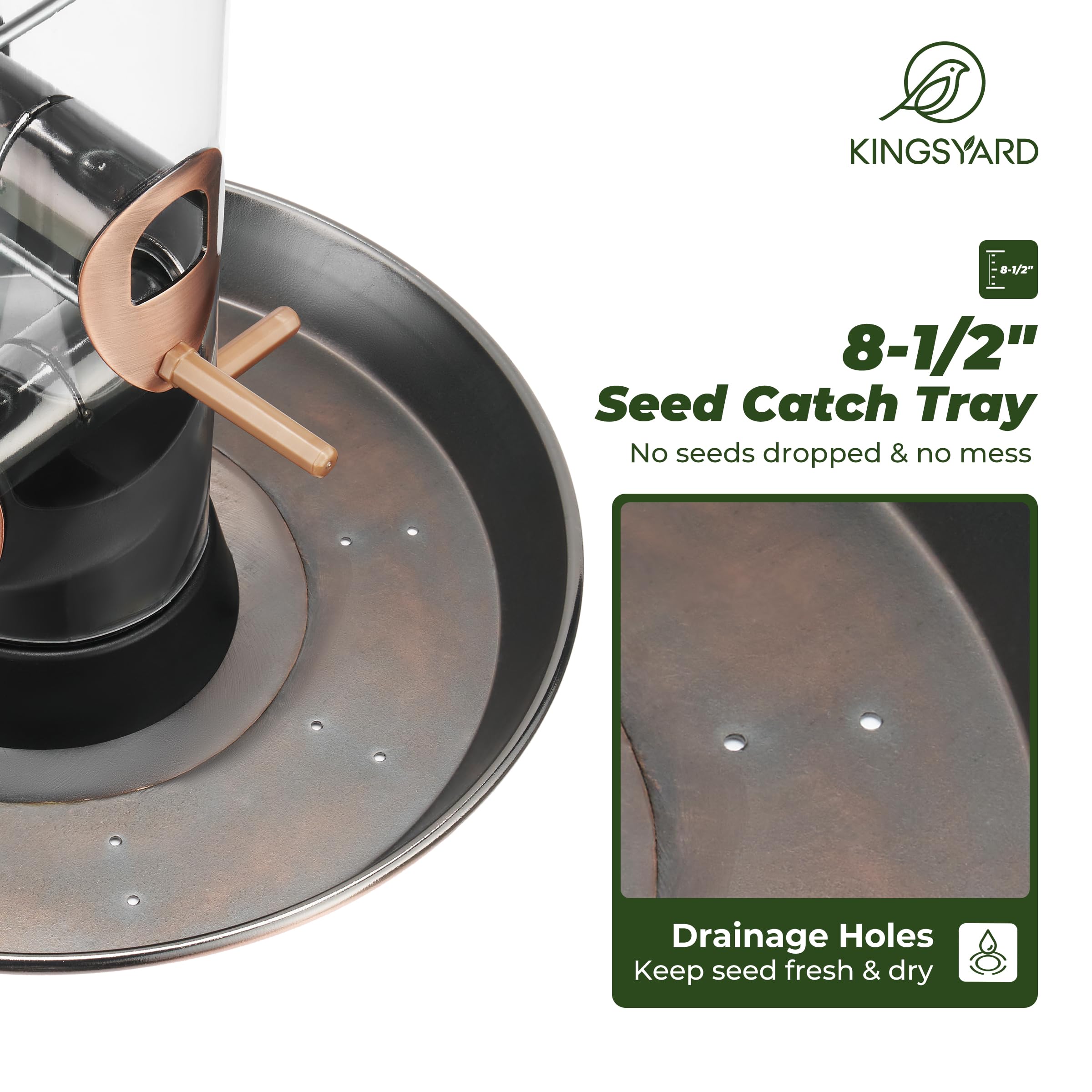 Kingsyard clear viewing window lets you check seed levels.